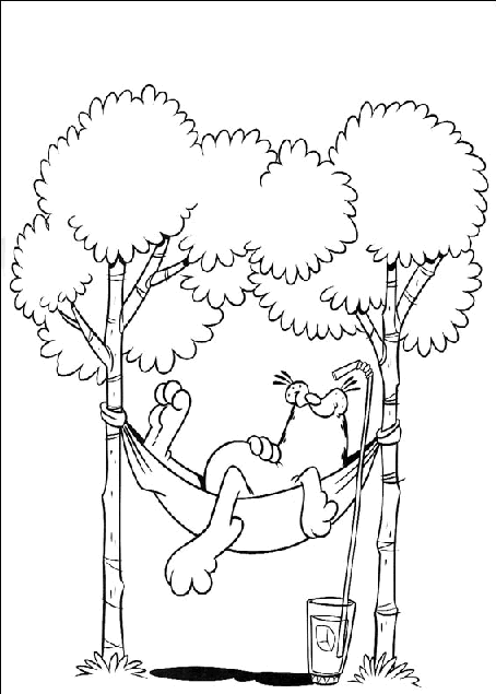 coloriage garfield dans son hamac